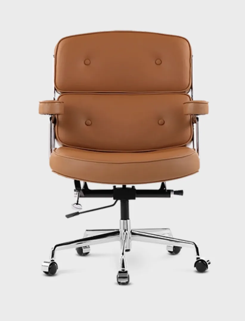 Mid Century Style Executive  Office Chair   Tan Brown Leather photo furniture