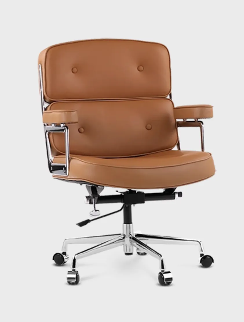 Mid Century Style Executive  Office Chair   Tan Brown Leather photo for sale