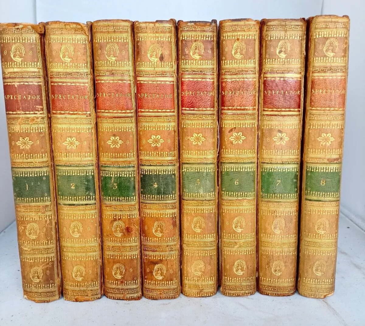 8 Leather Bound Volumes Of The Spectator  1797