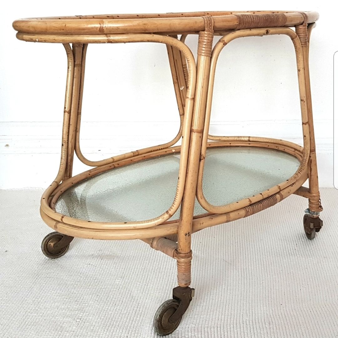 photo furniture Mid Century Angraves Bamboo Drinks Trolley, Plant Display, Bar Cart.