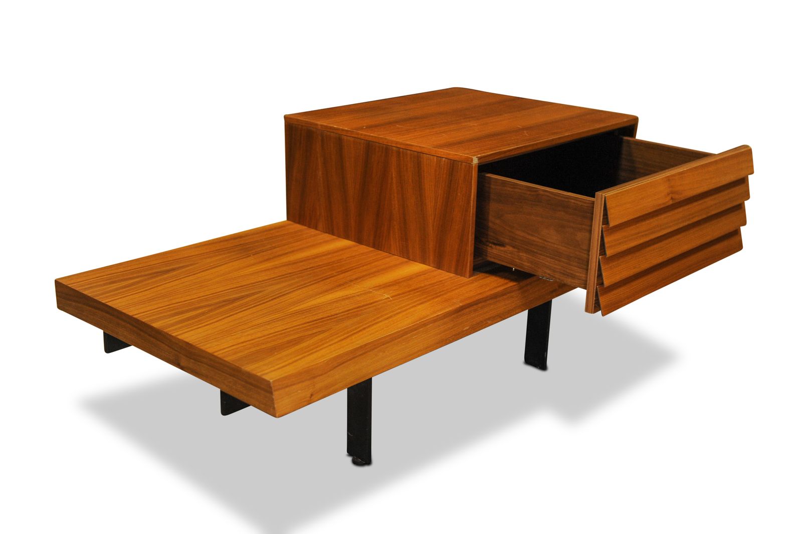 Pair Of Punt Mobles Side Tables With Louvre Effect Drawers Upon Metal Bases Made In Spain Ol photo vinterior
