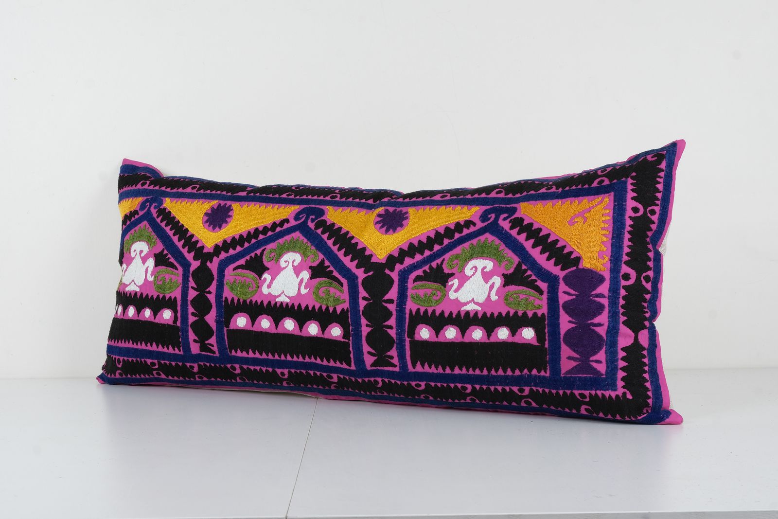 Suzani Long Purple Lumbar Pillow Case Fashioned From A Mid 20th Century Uzbek Suzani, Samarkand Bedding Pillow photo for sale