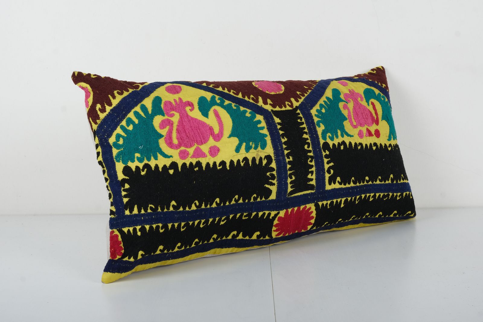 Tashkent Yellow Suzani Bedding Pillow Case Made From A 19th Century Suzani   Abstract Uzbek Lumbar Cushion Cover photo furniture