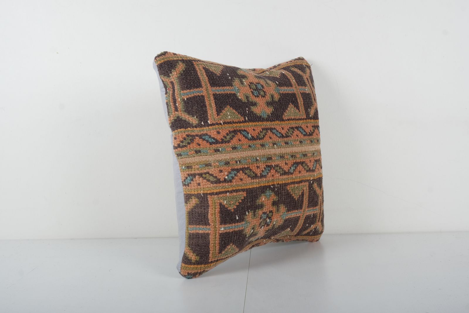 Muted Carpet Pillow, Brown And Tan Pastel Ethnic Turkish Yastik Pillow   Oushak Pillow Cover photo for sale
