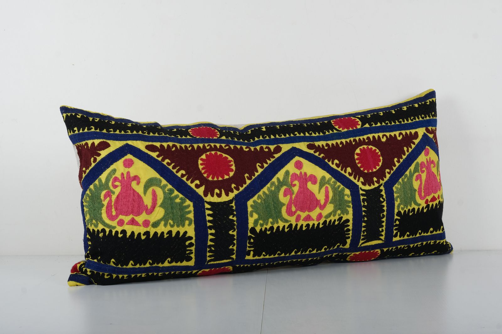 Turkish Suzani Yellow Cushion Cover, Suzani Bedding Pillow Case Made From A 19th Century Suzani, Uzbekistan, Rustic Home Decor photo for sale