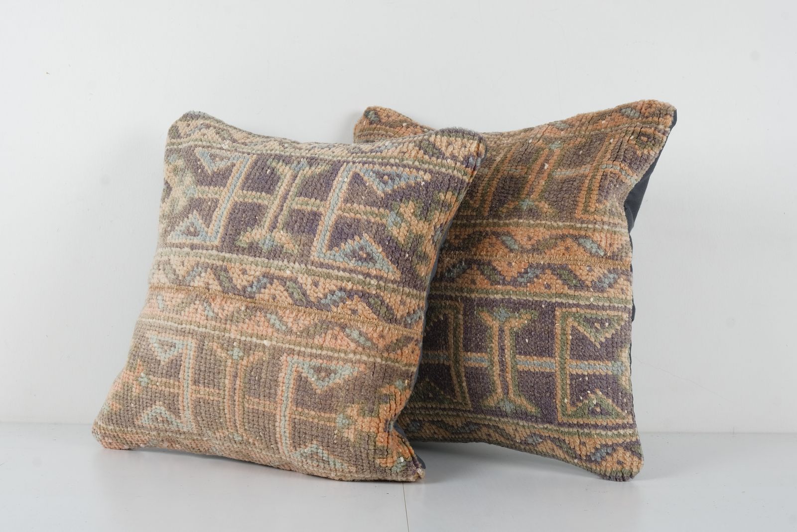 Turkish Oushak Pillow Cover, Set Of Two Tan And Brown Wool Boho Woven Carpet  Cover photo Textiles