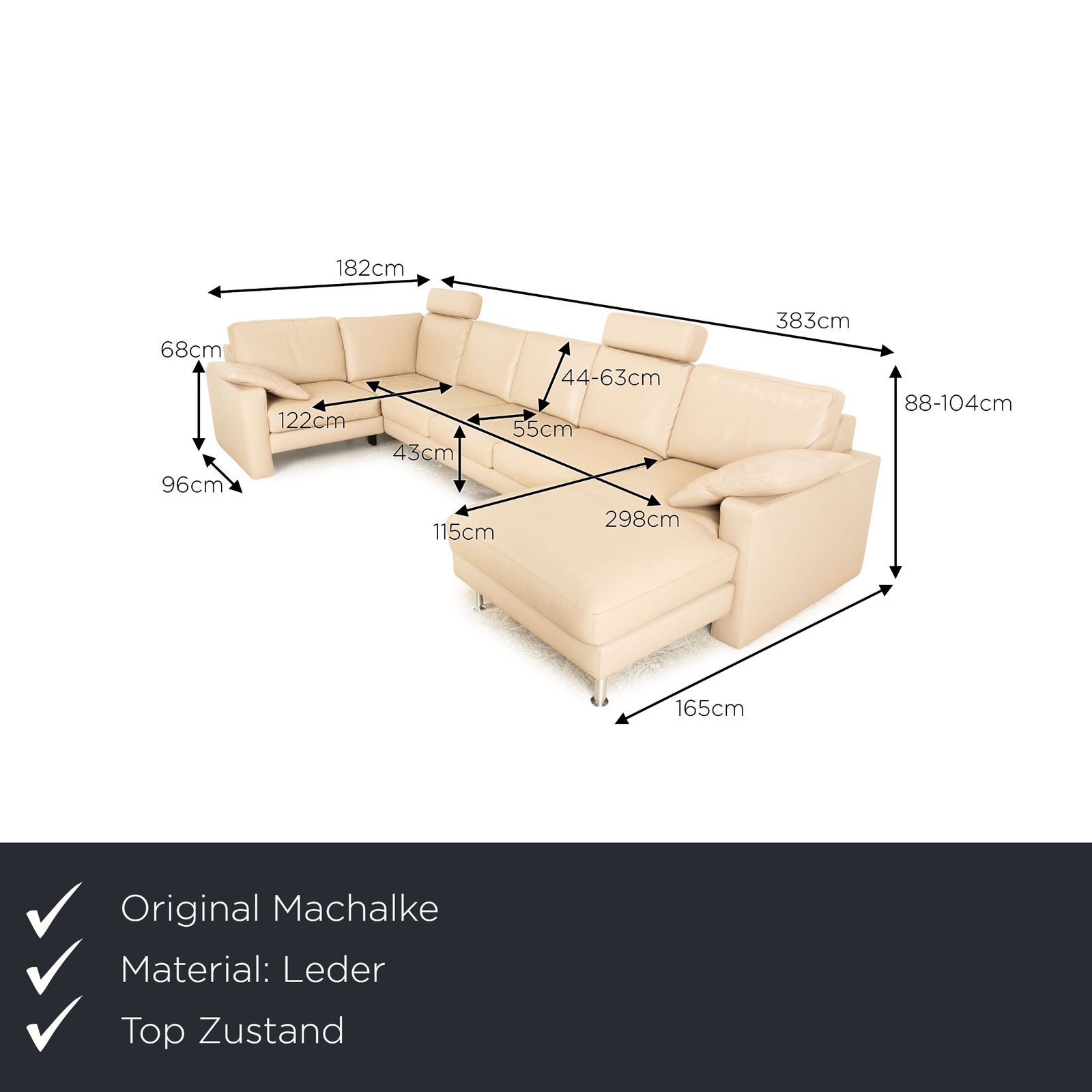 Canapé d'angle Machalke System Plus en cuir beige, récamière droite photo furniture
