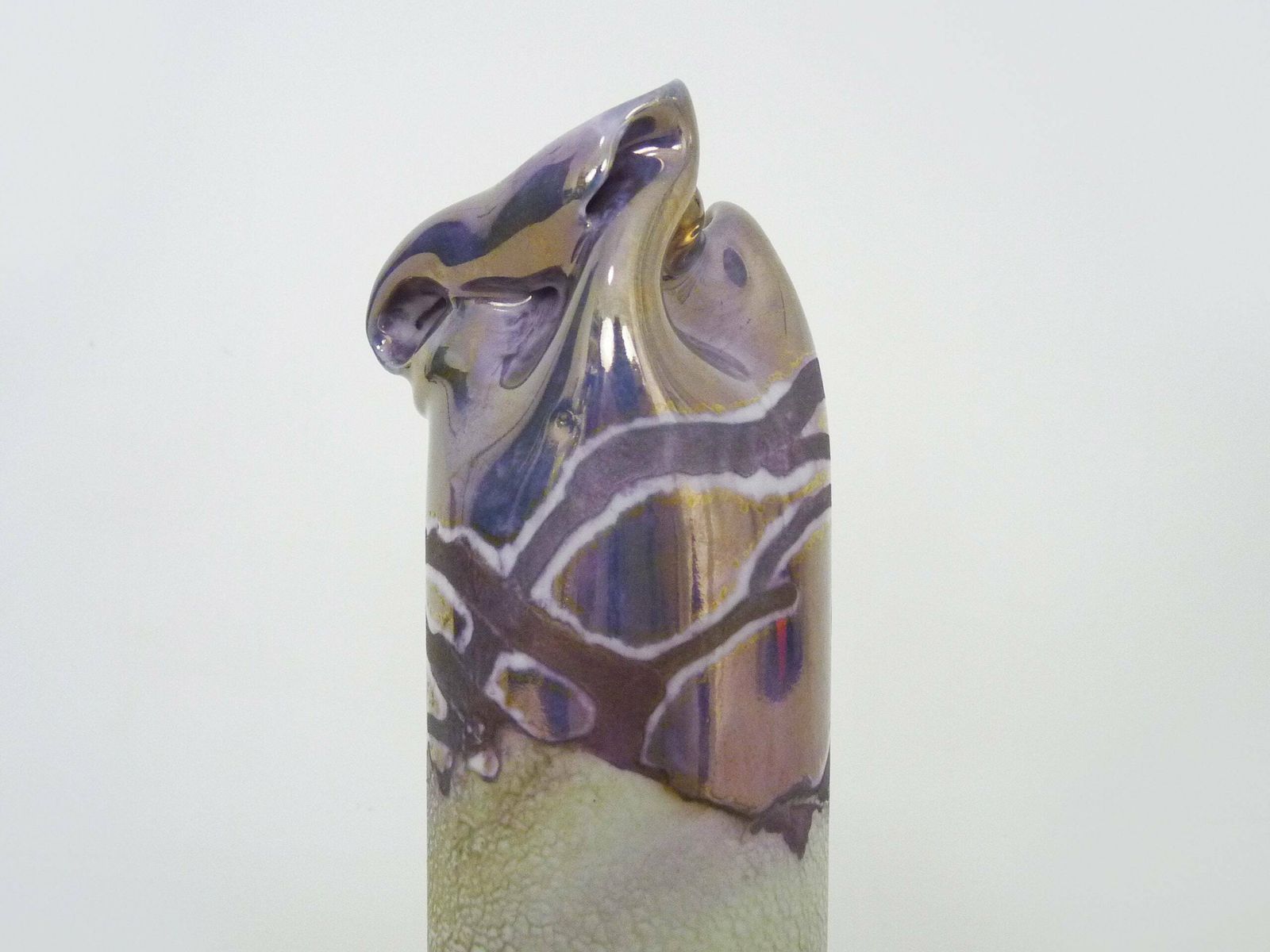 Joseph Bougère Iridescent Purple Pink Ceramic Vase Signed Jb 1989 photo for sale