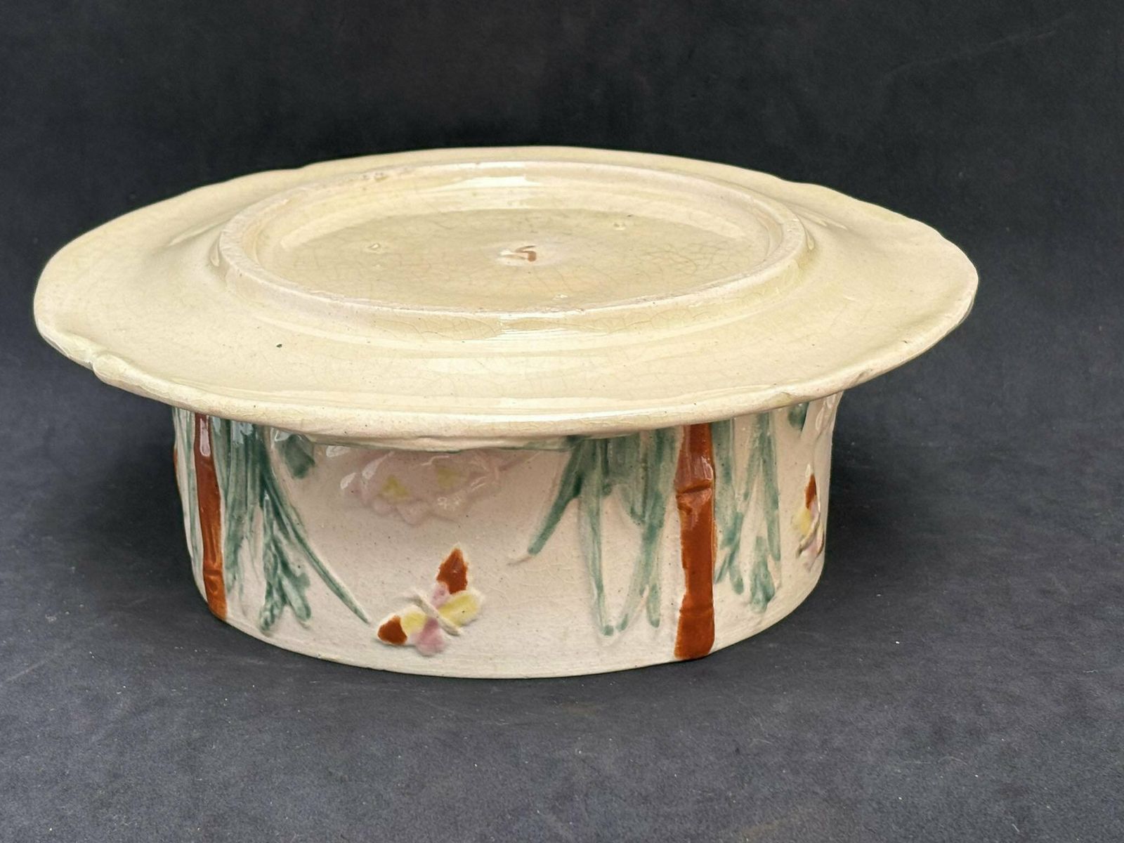 Antique Danish Ceramic Butter Or Cheese Round Dish With Cover Lidded Butter Dish Scandinavian Stoneware Bird Decoration Bamboo And Lotus photo Home Decor