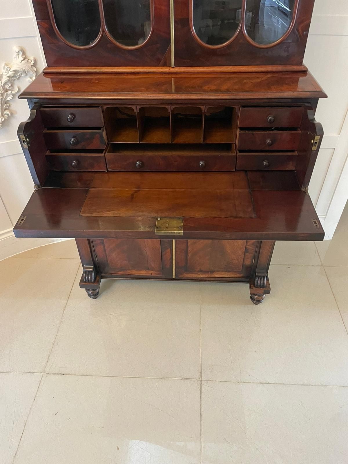 Furniture Small Antique Quality Figured Mahogany Secretaire Bookcase photo