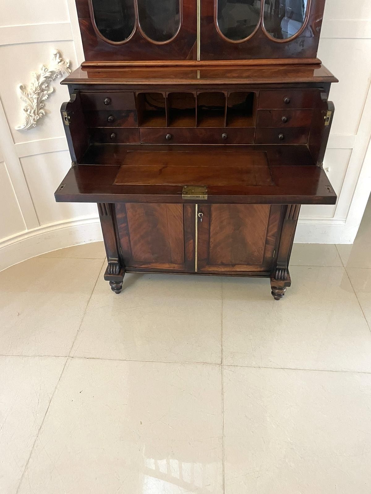 photo buy Small Antique Quality Figured Mahogany Secretaire Bookcase