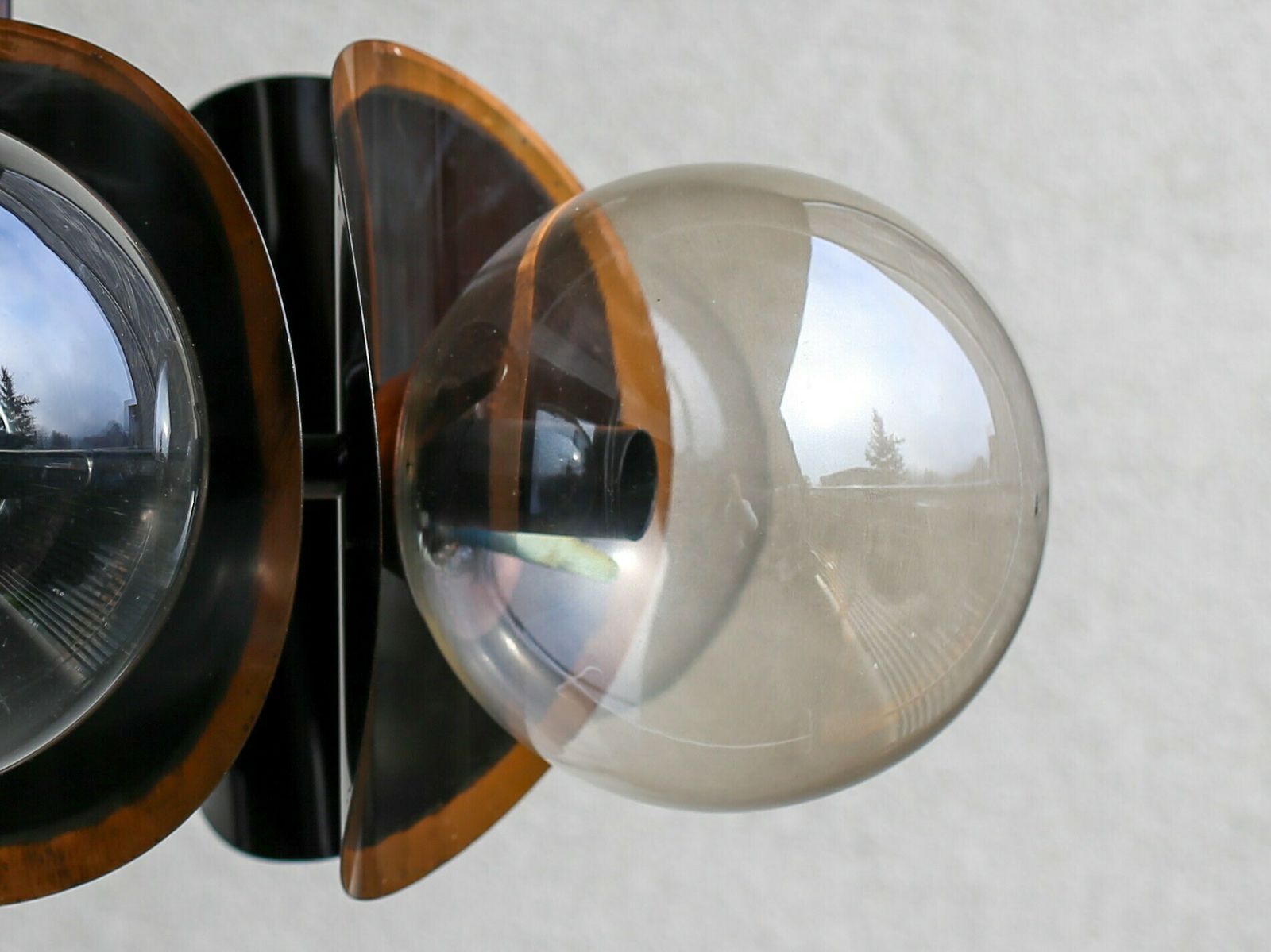 Mid Century Modern Copper Globe Hanging Light Fixture / Brutalist Smoked Glass Sputnik Chandelier / Vintage Pendant Light / Yugoslavia photo 600.0