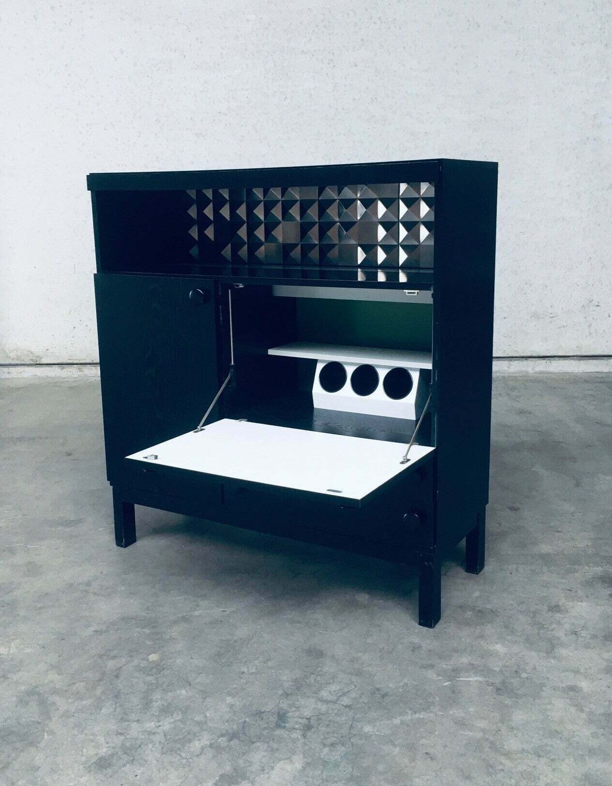 Brutalist Design Black Ebonized Dry Bar Cabinet, Belgium 1970's photo buy