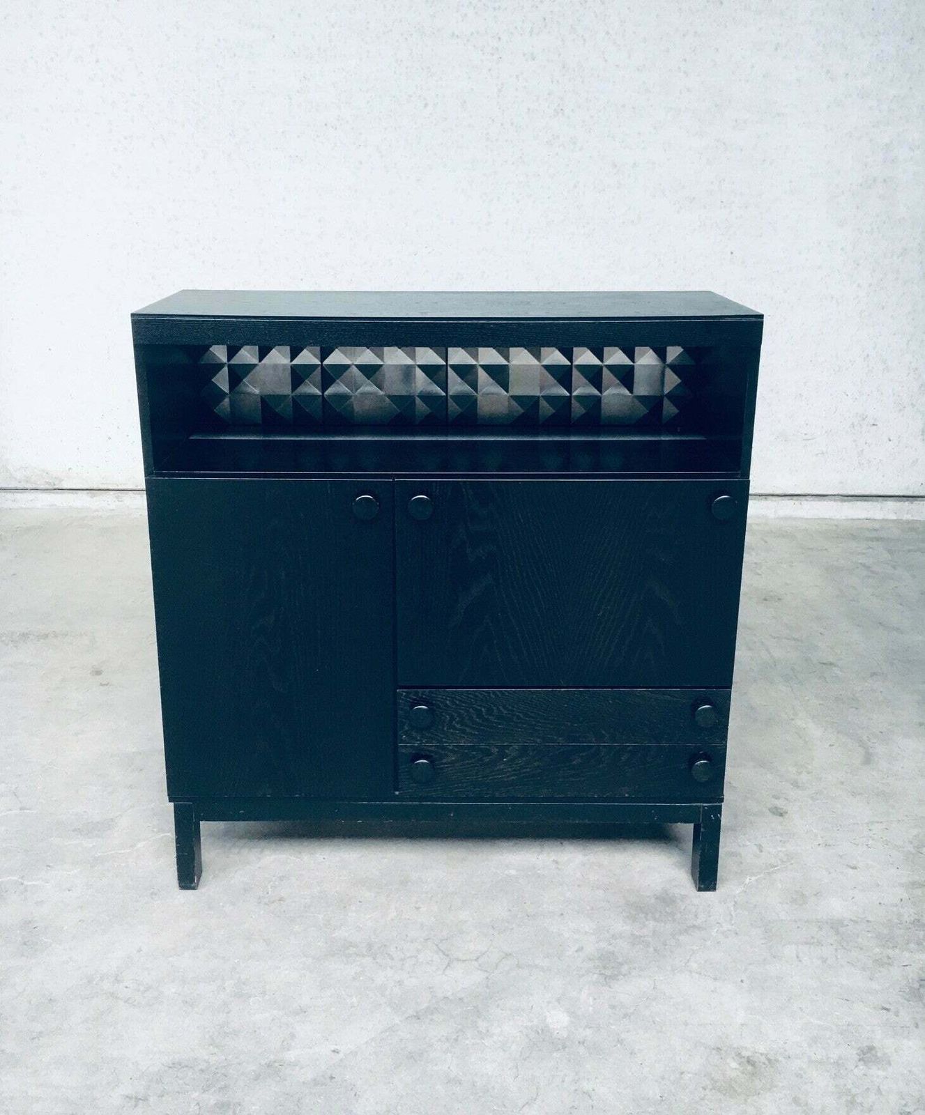 photo buy Brutalist Design Black Ebonized Dry Bar Cabinet, Belgium 1970's
