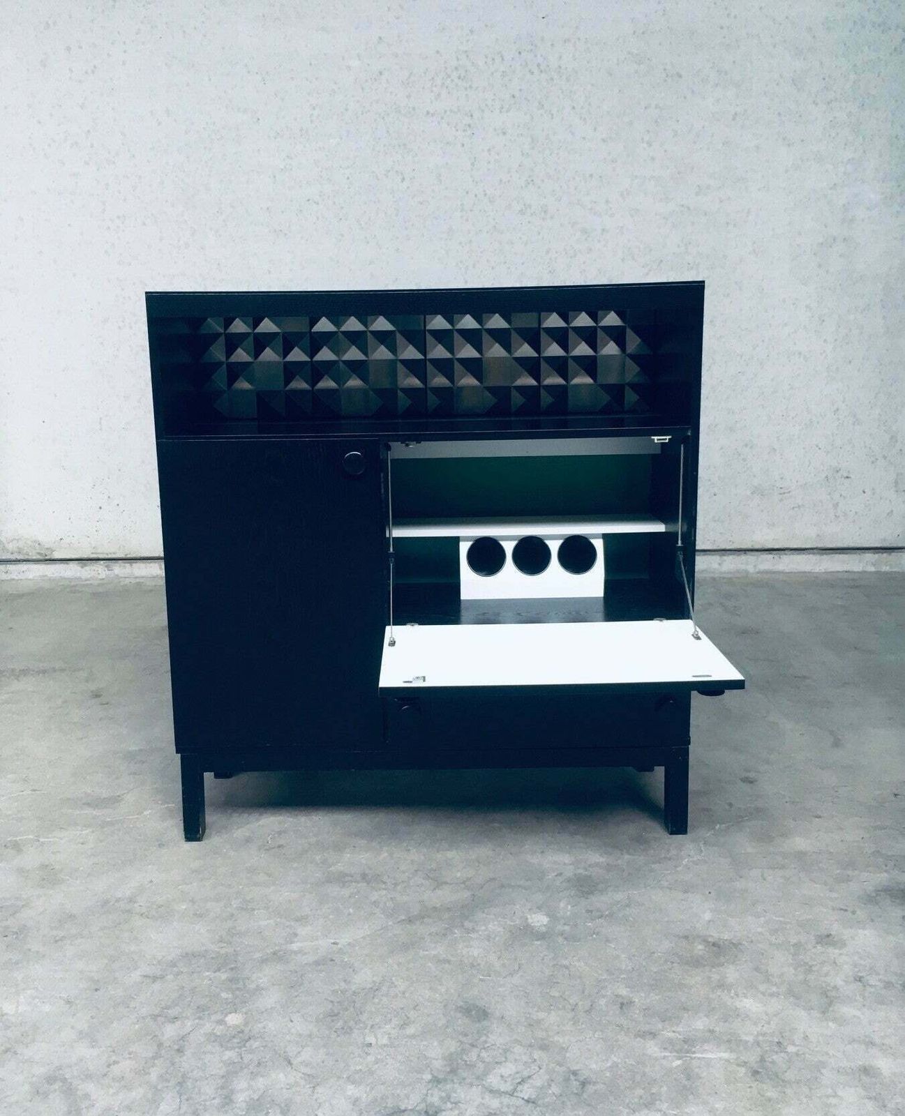 photo vintage Brutalist Design Black Ebonized Dry Bar Cabinet, Belgium 1970's