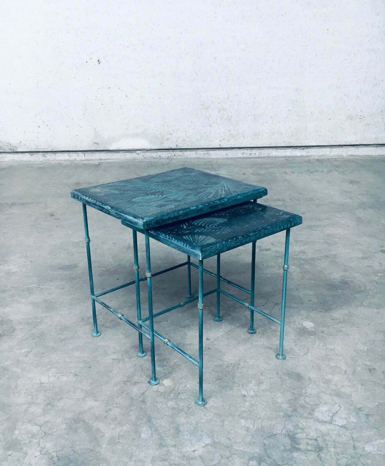 Postmodern Design Handgemaakt Bijzettafelset Van J. Berdou, Frankrijk, Jaren 1980