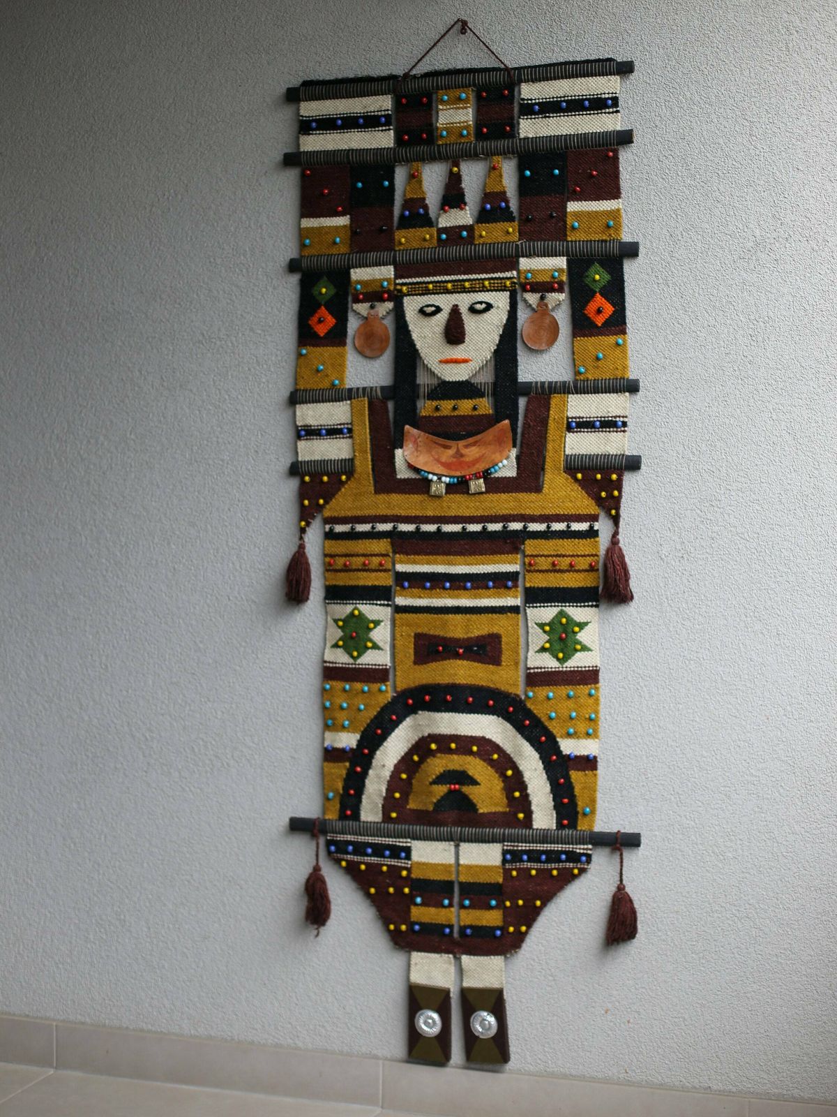 Xxl 1970s Beaded Bohemian Wall Hanging Tapestry / Mid Century Modernist Wall Hanging / Vintage Folk Art Tapestry / Ethnic Boho Chic Decor photo furniture