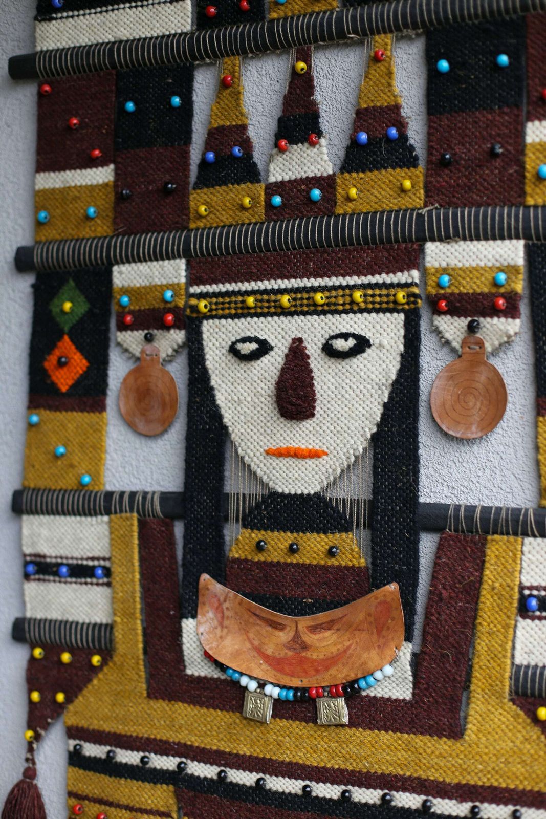Xxl 1970s Beaded Bohemian Wall Hanging Tapestry / Mid Century Modernist Wall Hanging / Vintage Folk Art Tapestry / Ethnic Boho Chic Decor photo buy