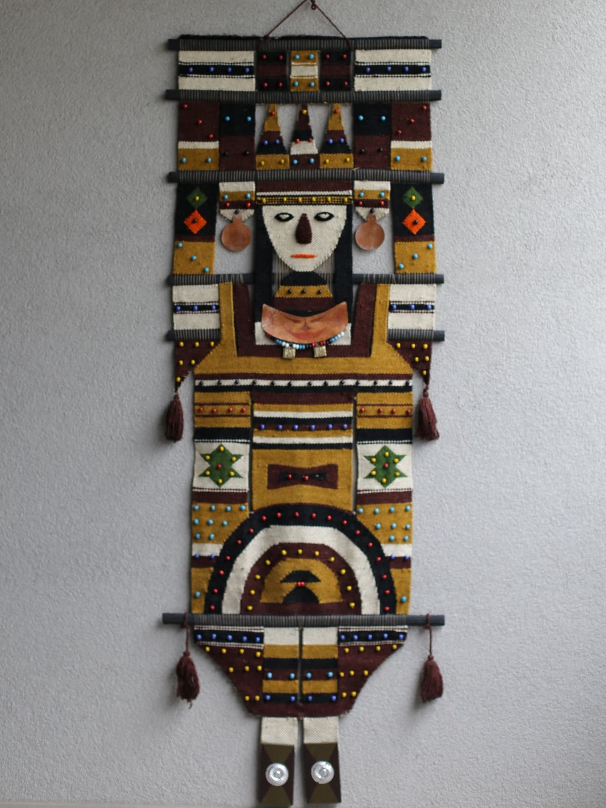 Xxl 1970s Beaded Bohemian Wall Hanging Tapestry / Mid Century Modernist Wall Hanging / Vintage Folk Art Tapestry / Ethnic Boho Chic Decor photo vintage