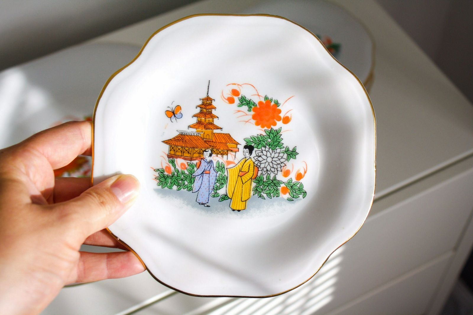 Vintage Set Of Large Serving Plate With 6 Small Dessert Appetiser Plates / Vintage Set Of 6 Dessert Saucers / Cheese Plate Set photo for sale