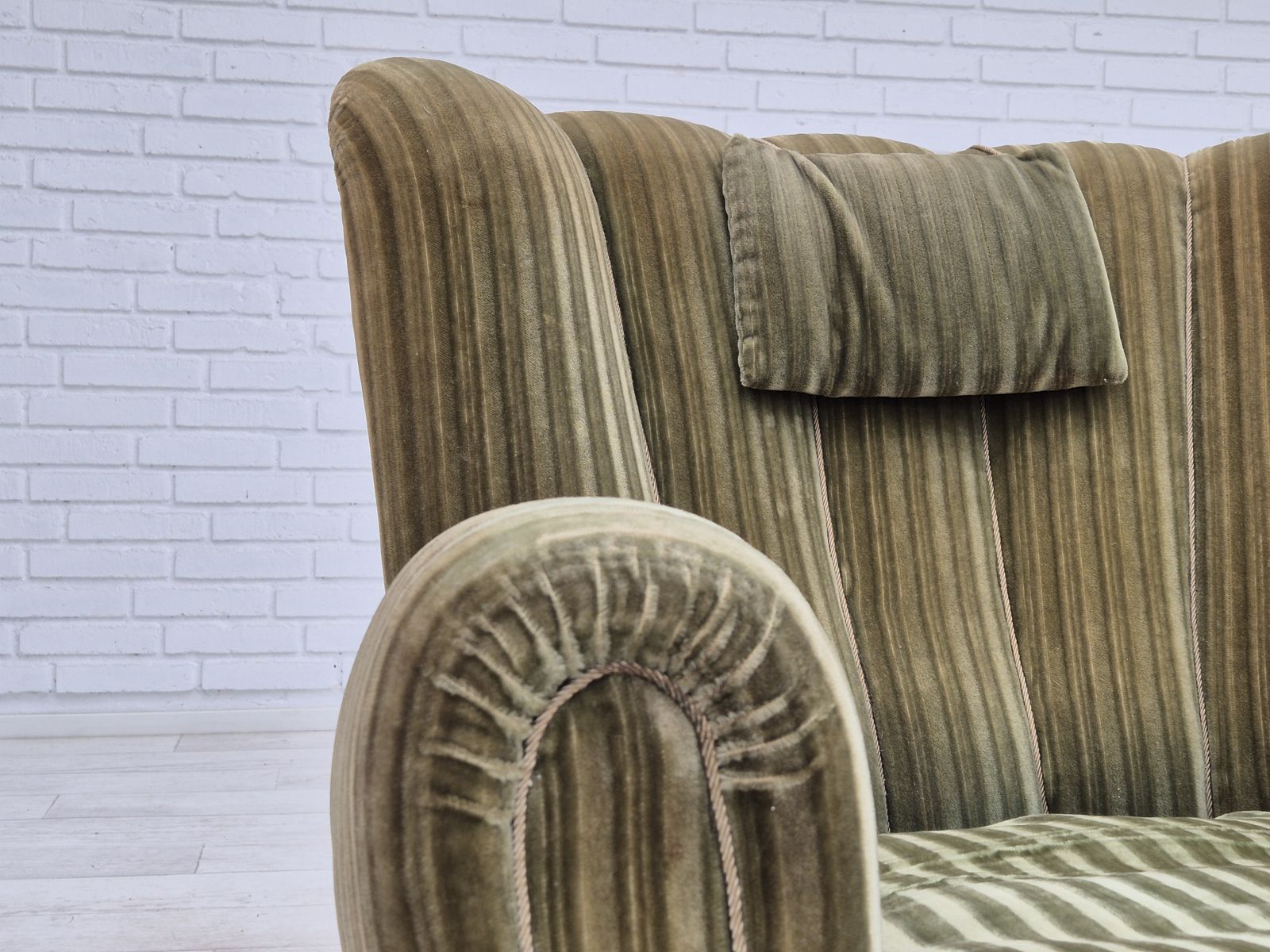 1960s, Danish Relax Armchair, Original Condition, Green Furniture Velour. photo 1600.0