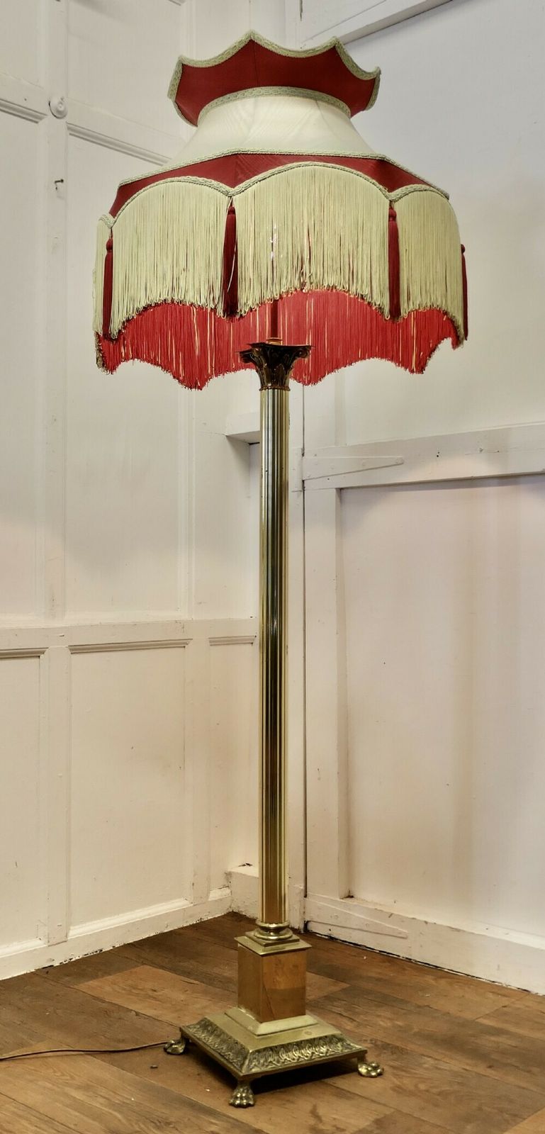 Brass Arts And Crafts Floor Lamp, Hand Made Shade