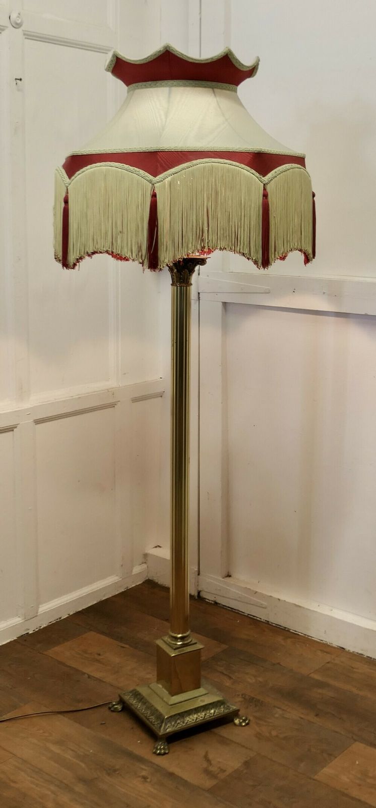 Brass Arts And Crafts Floor Lamp, Hand Made Shade photo furniture