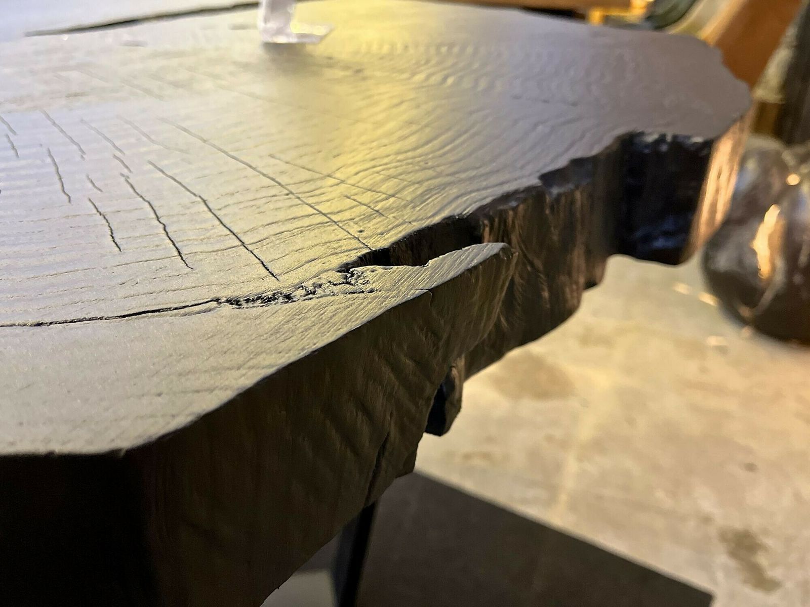 photo furniture Contemporary Charred Oak Wood Dining Table With Black Steel Base, At 2024