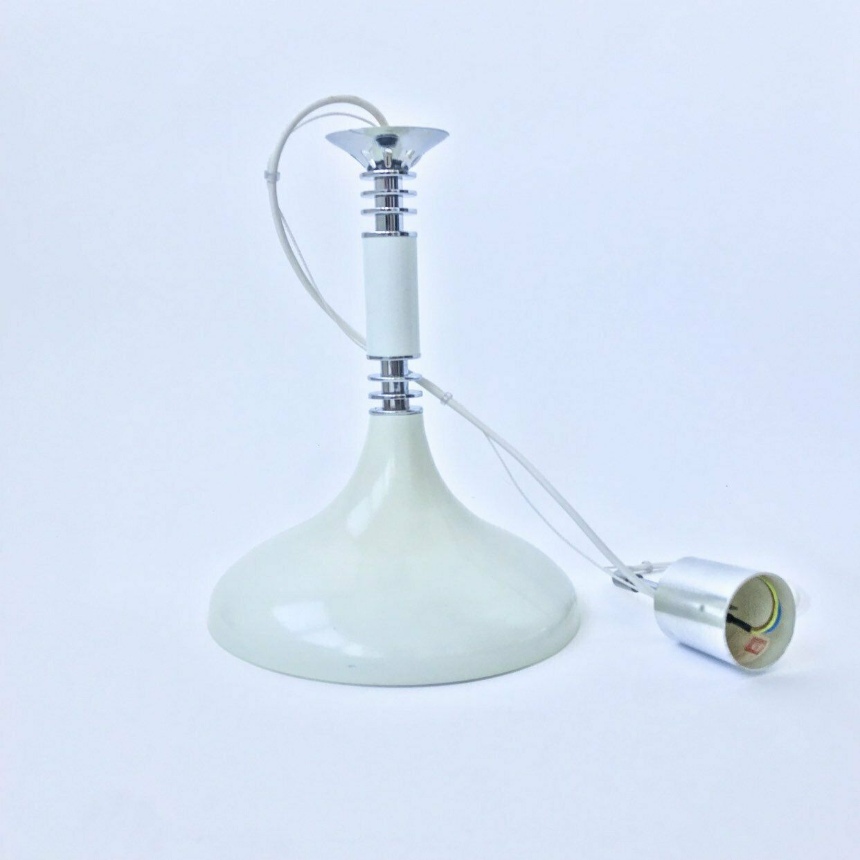 photo furniture Vintage Space Age Pendant Lamp / Atomic Ceiling Light / White Space Age Ceiling Lamp / Vintage Trumpet Ceiling Light / 70's Yugoslavia