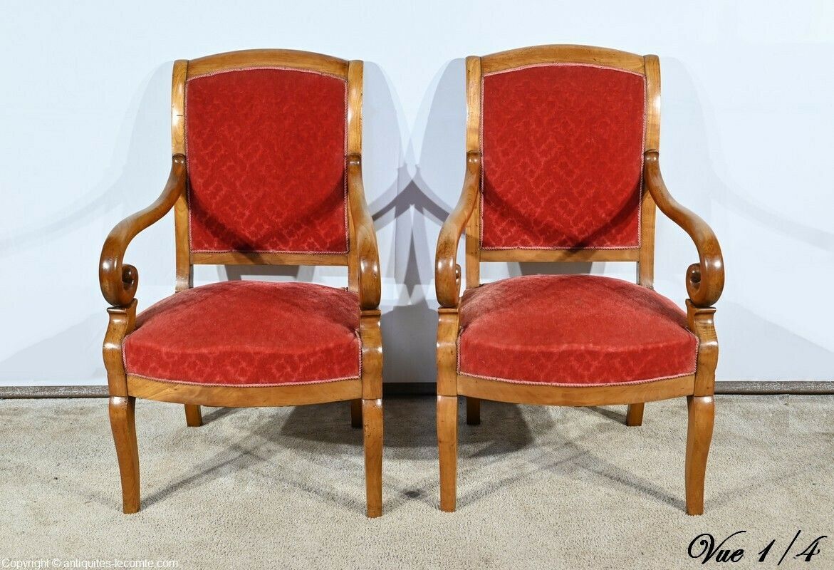 Pair Of Cherry Wood Armchairs, Louis Philippe Period – 1st Part 19th photo vinterior
