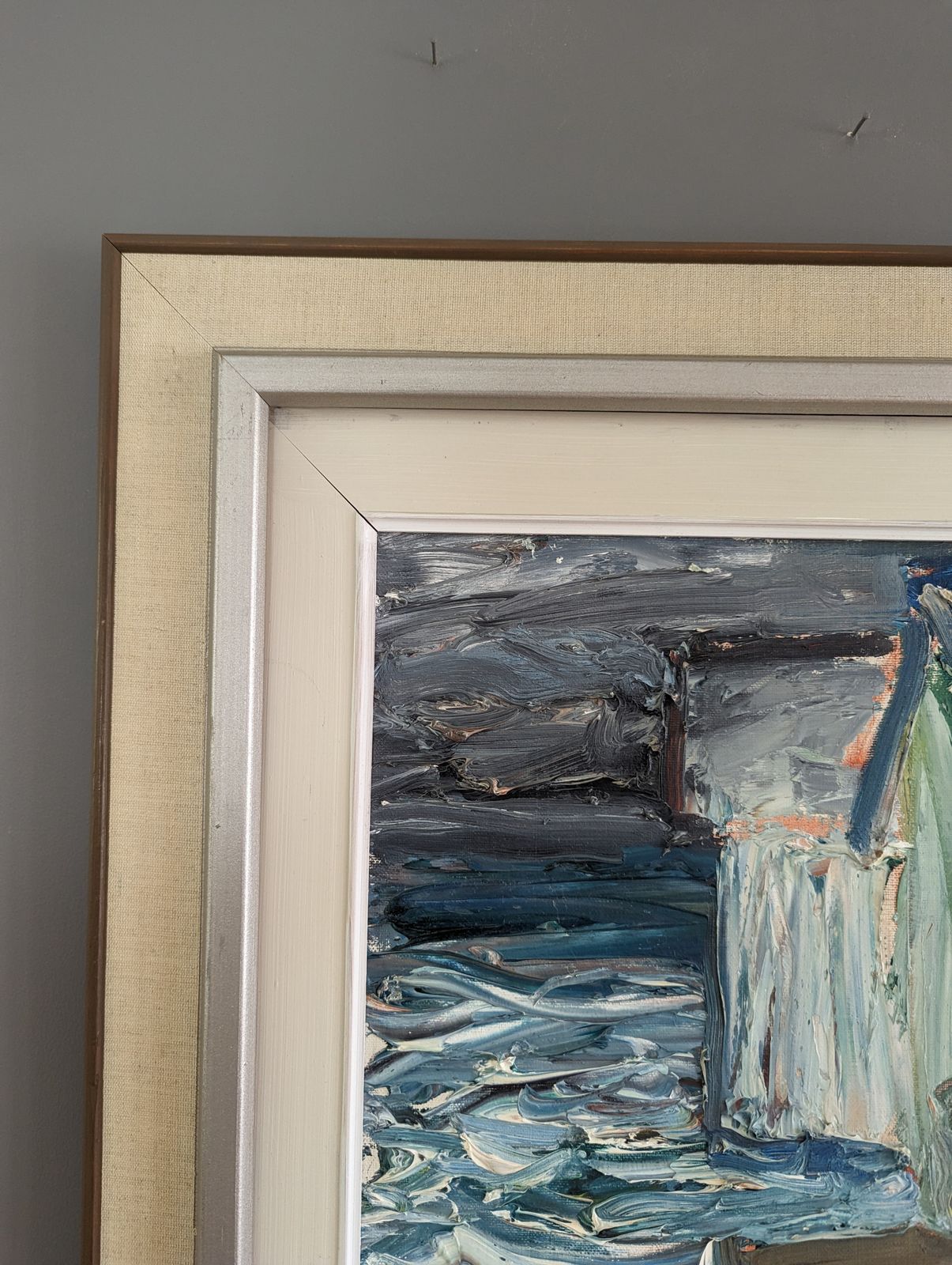 Oil Painting Watching The Waves, Mid 20th Century photo 468.0