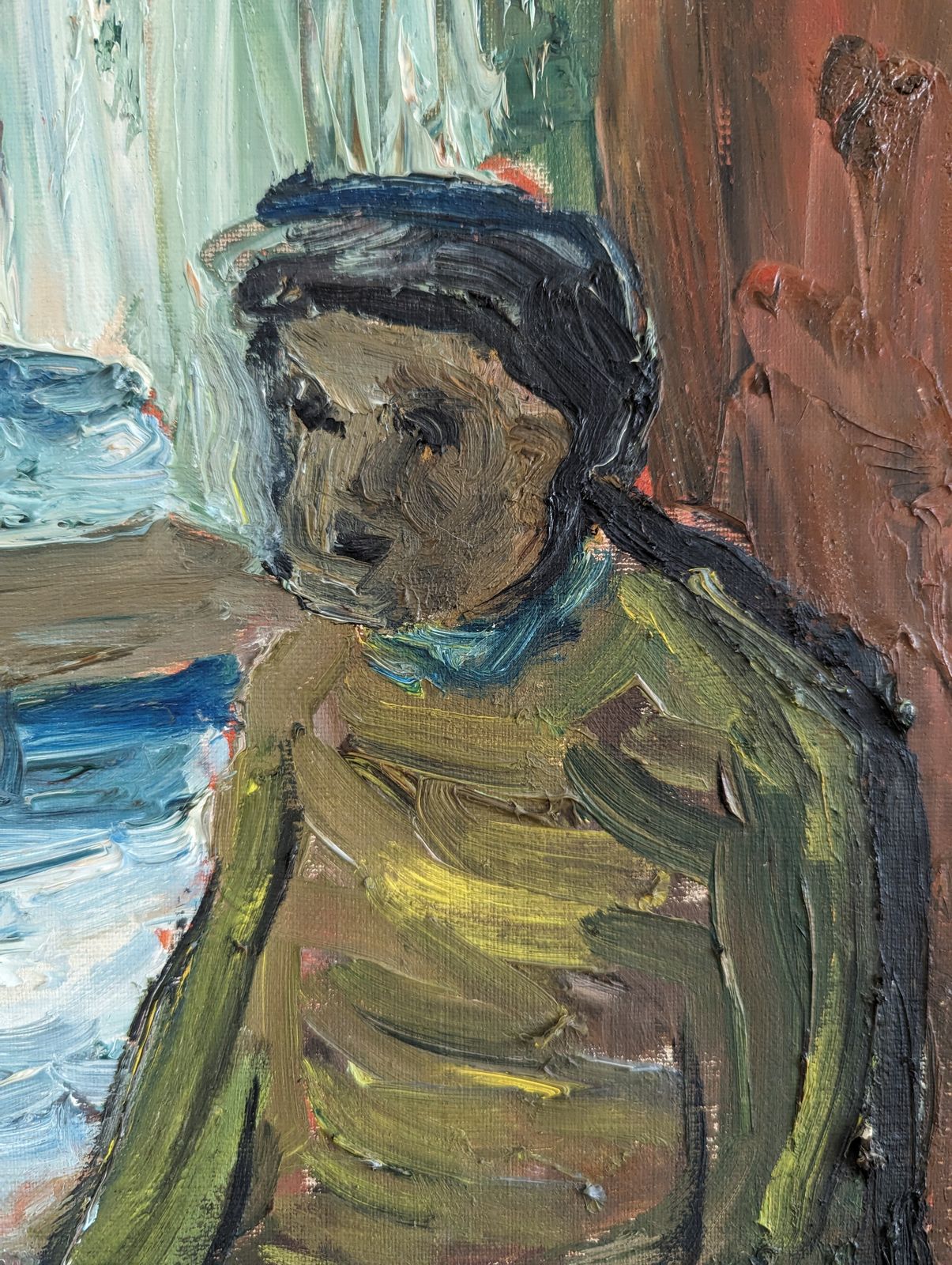 Art Oil Painting Watching The Waves, Mid 20th Century photo