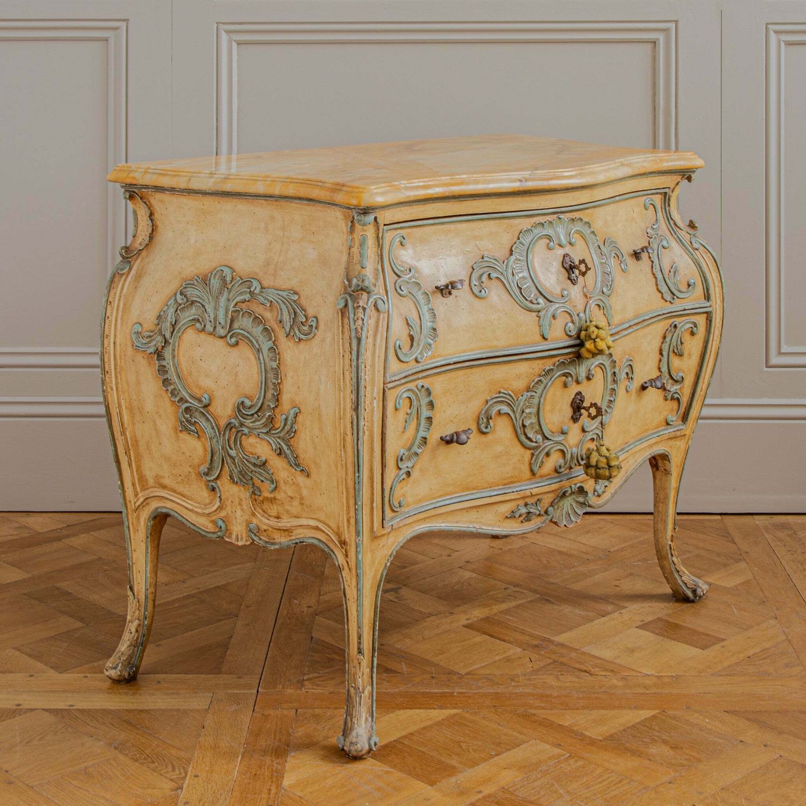 Italian Hand Painted Louis XV Style Bombe Chest, Circa Mid 1900's photo Furniture