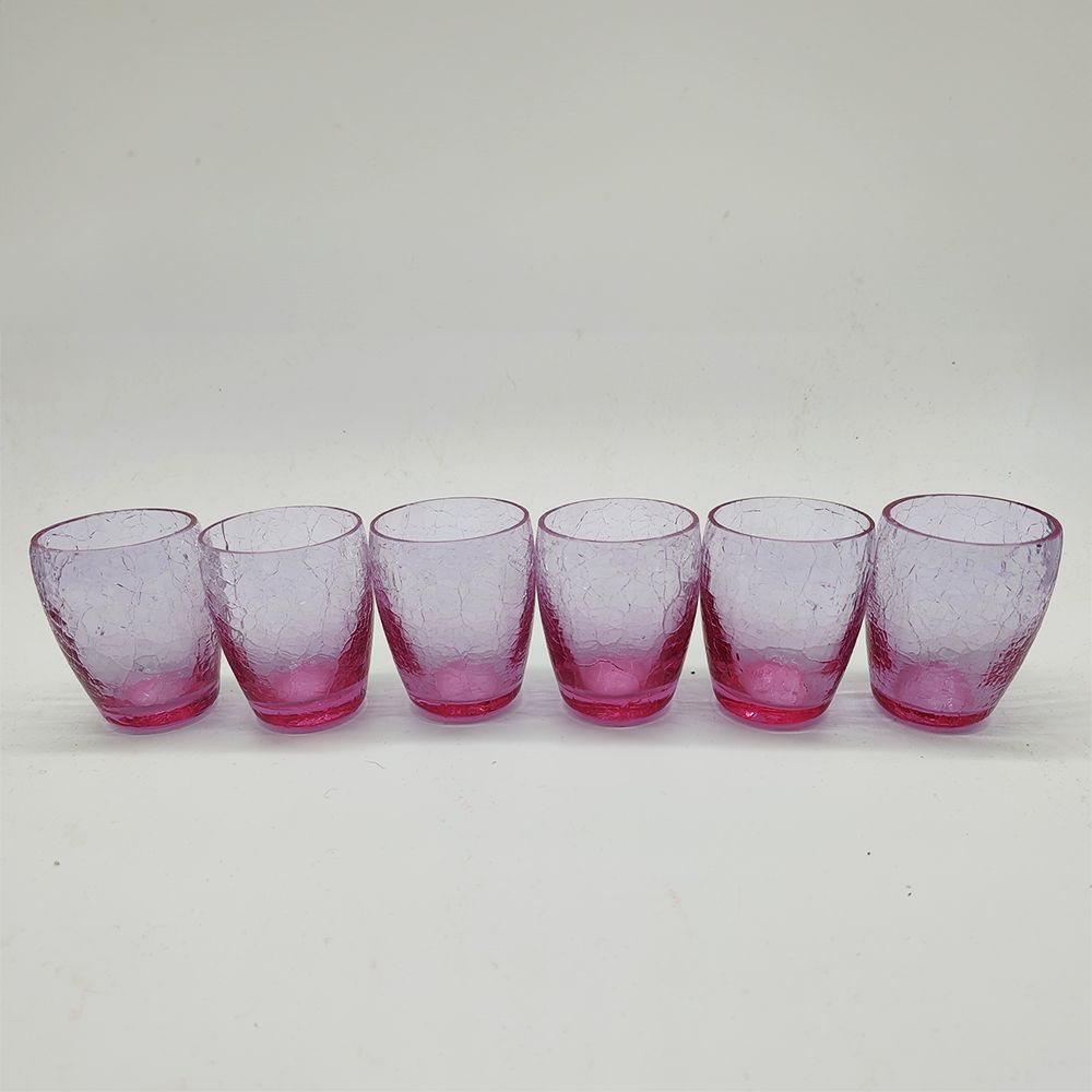 photo furniture Stunning Set With Conctail Shaker And 6 Glasses In Pink Cracle Glass   1960s