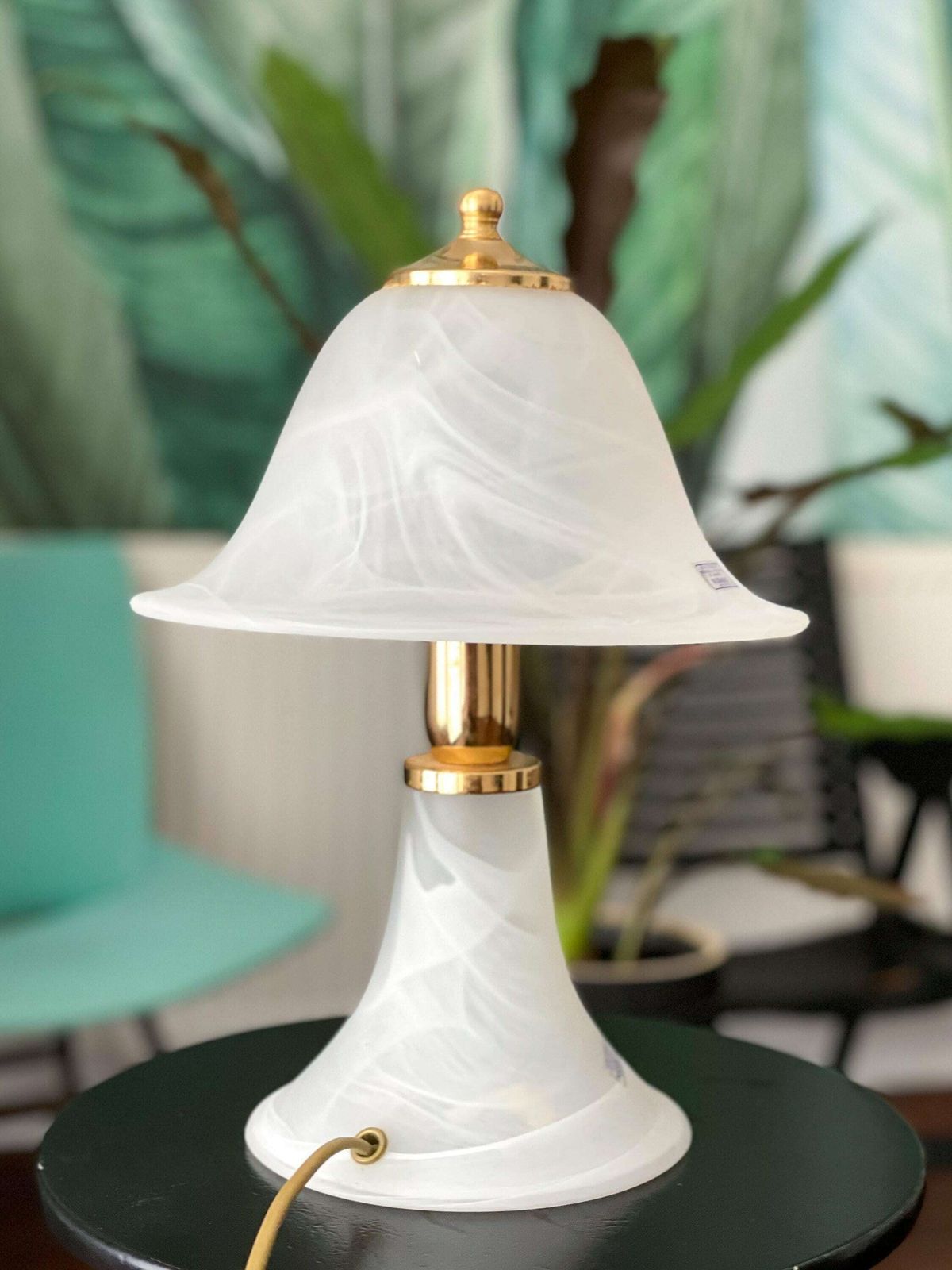 Large Vintage Murano Glass Mushroom Table Lamp Made In Italy/ 80’s Murano Glass Desk Lamp / Vintage Bedside Lamp / Mid Century Desk Lamp photo for sale