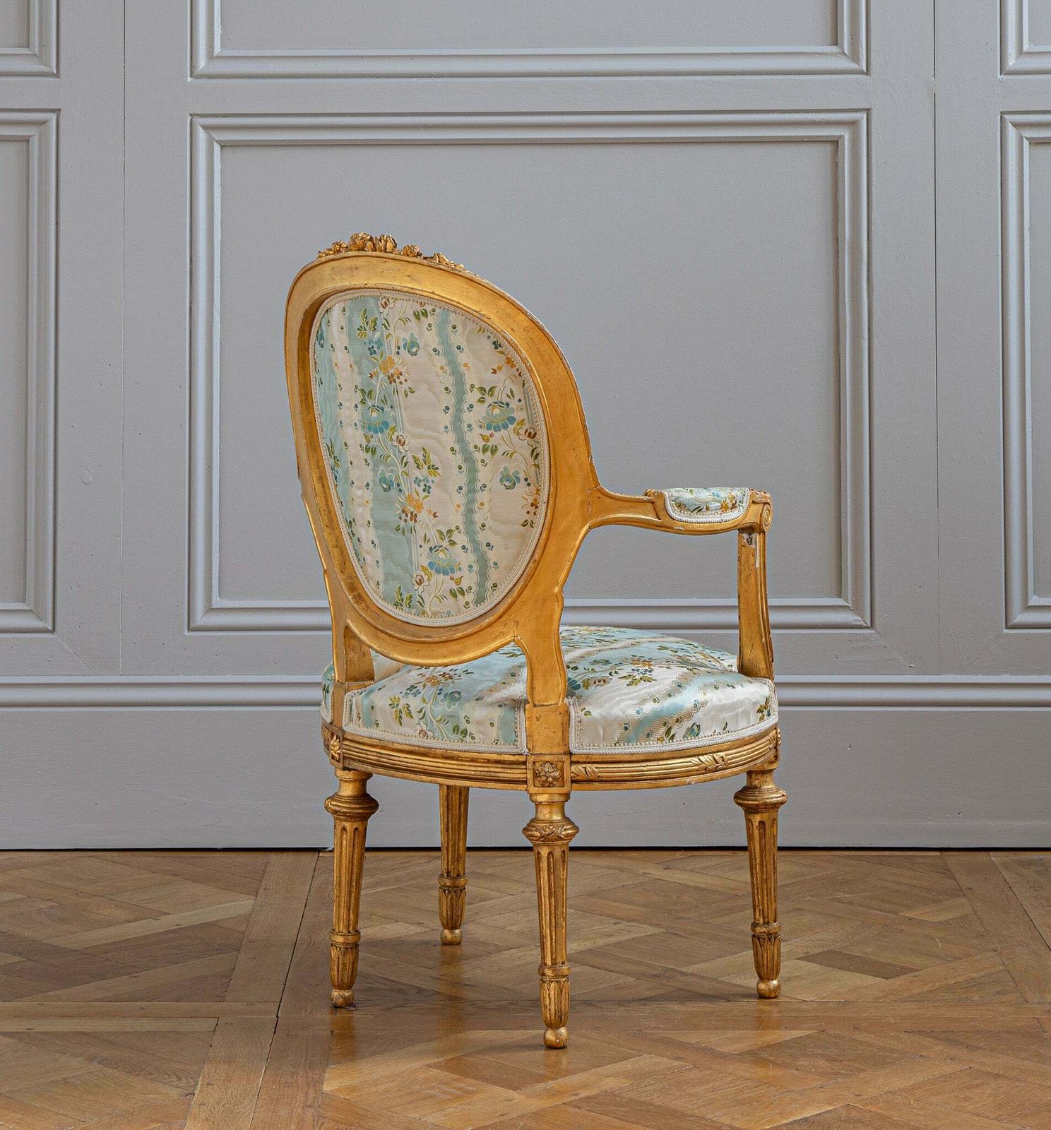 French Louis XVI Style Giltwood Armchair & Foot Stool, Circa Late 1800's photo buy