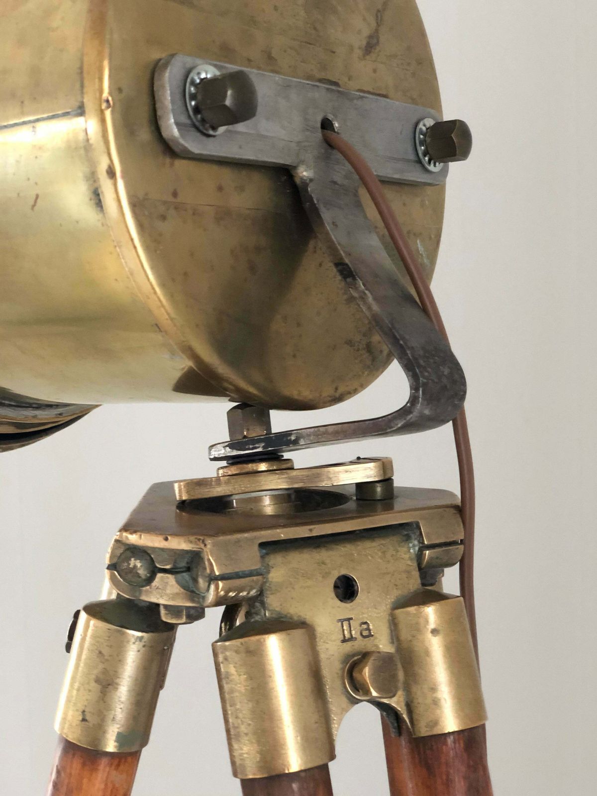 photo for sale Antique Industrial Brass Floor Lamp On Tripod Surveyor Base 1920s