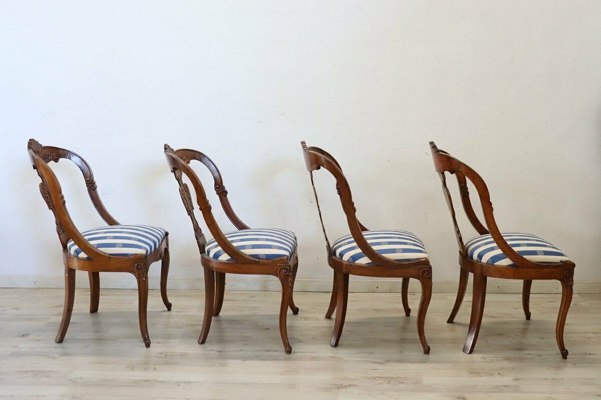 photo for sale Dining Chairs In Carved Walnut, Early 19th Century, Set Of 4