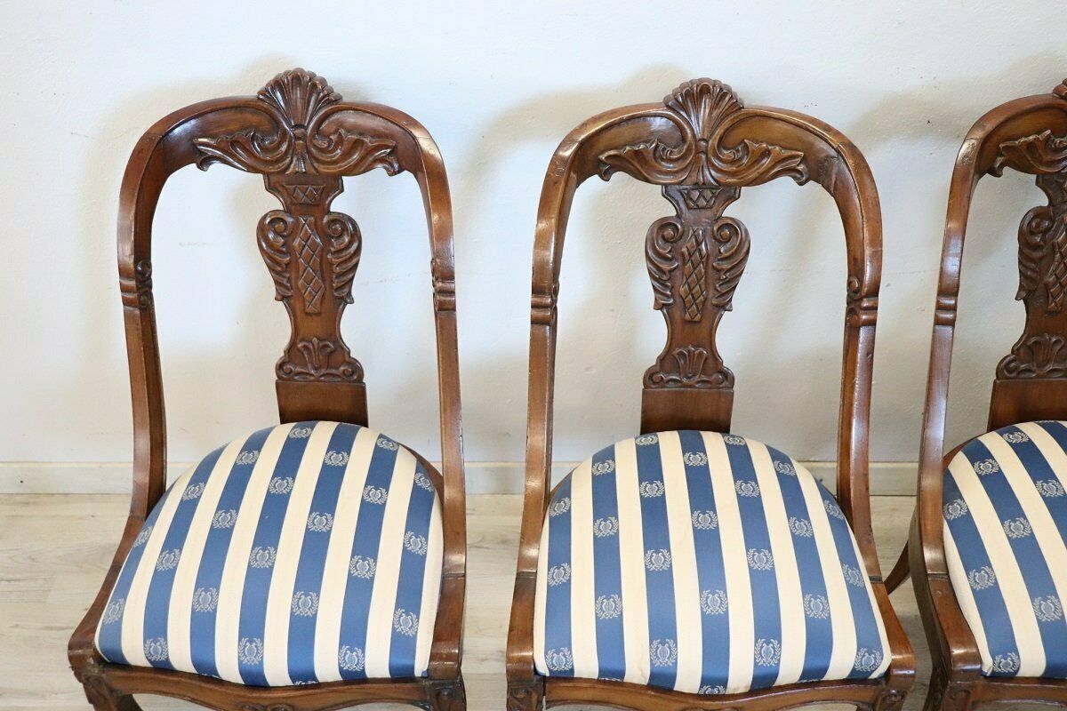Dining Chairs In Carved Walnut, Early 19th Century, Set Of 4 photo furniture