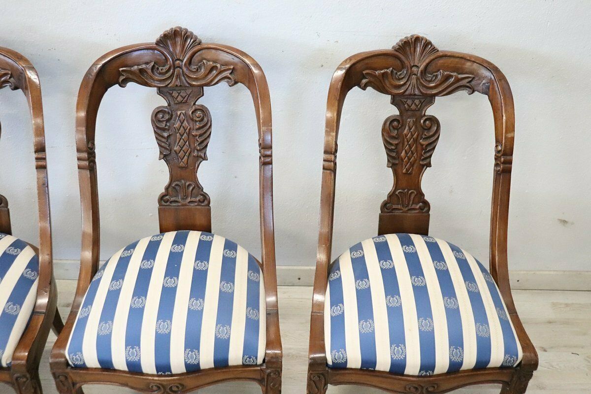Dining Chairs In Carved Walnut, Early 19th Century, Set Of 4 photo Furniture