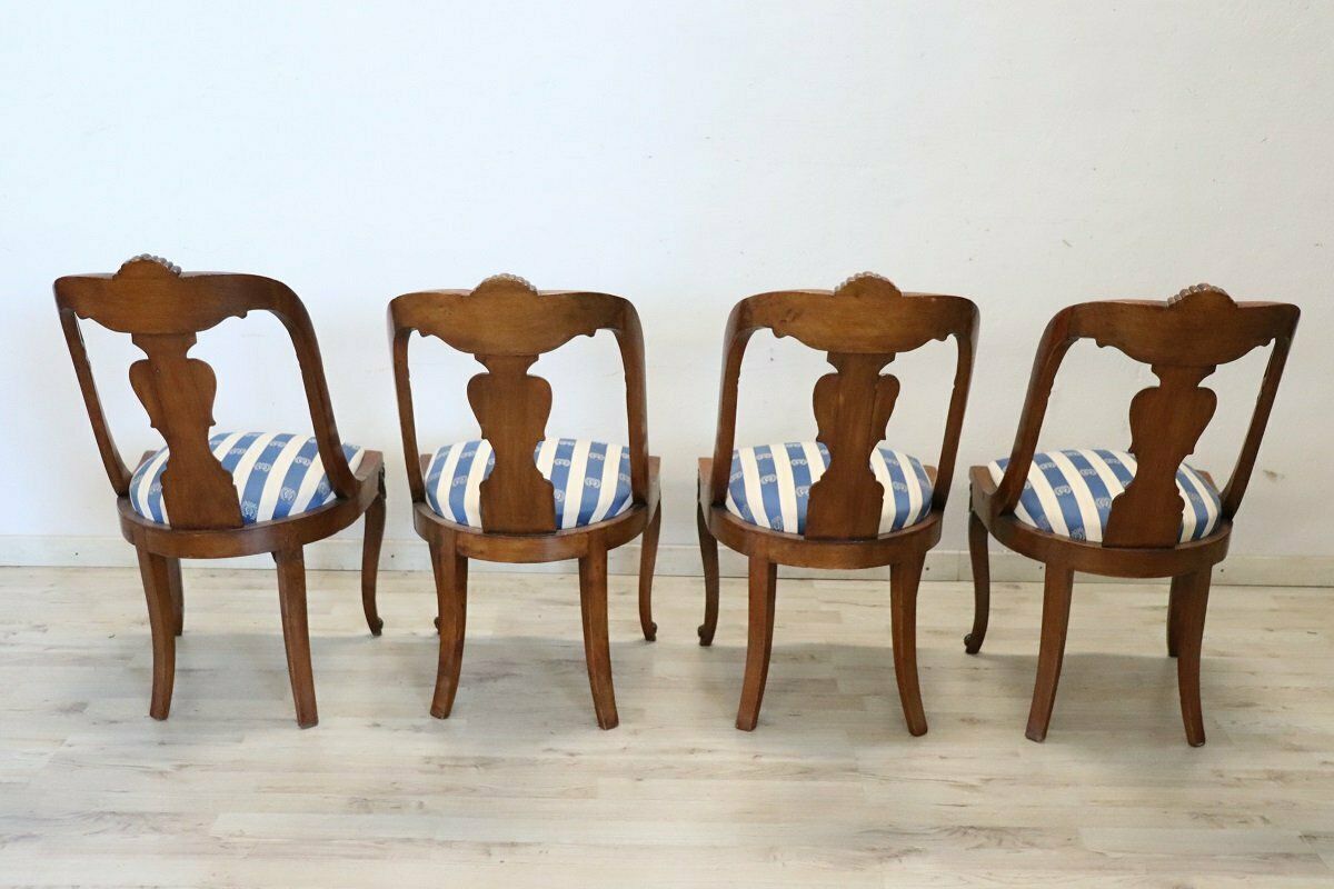 photo for sale Dining Chairs In Carved Walnut, Early 19th Century, Set Of 4