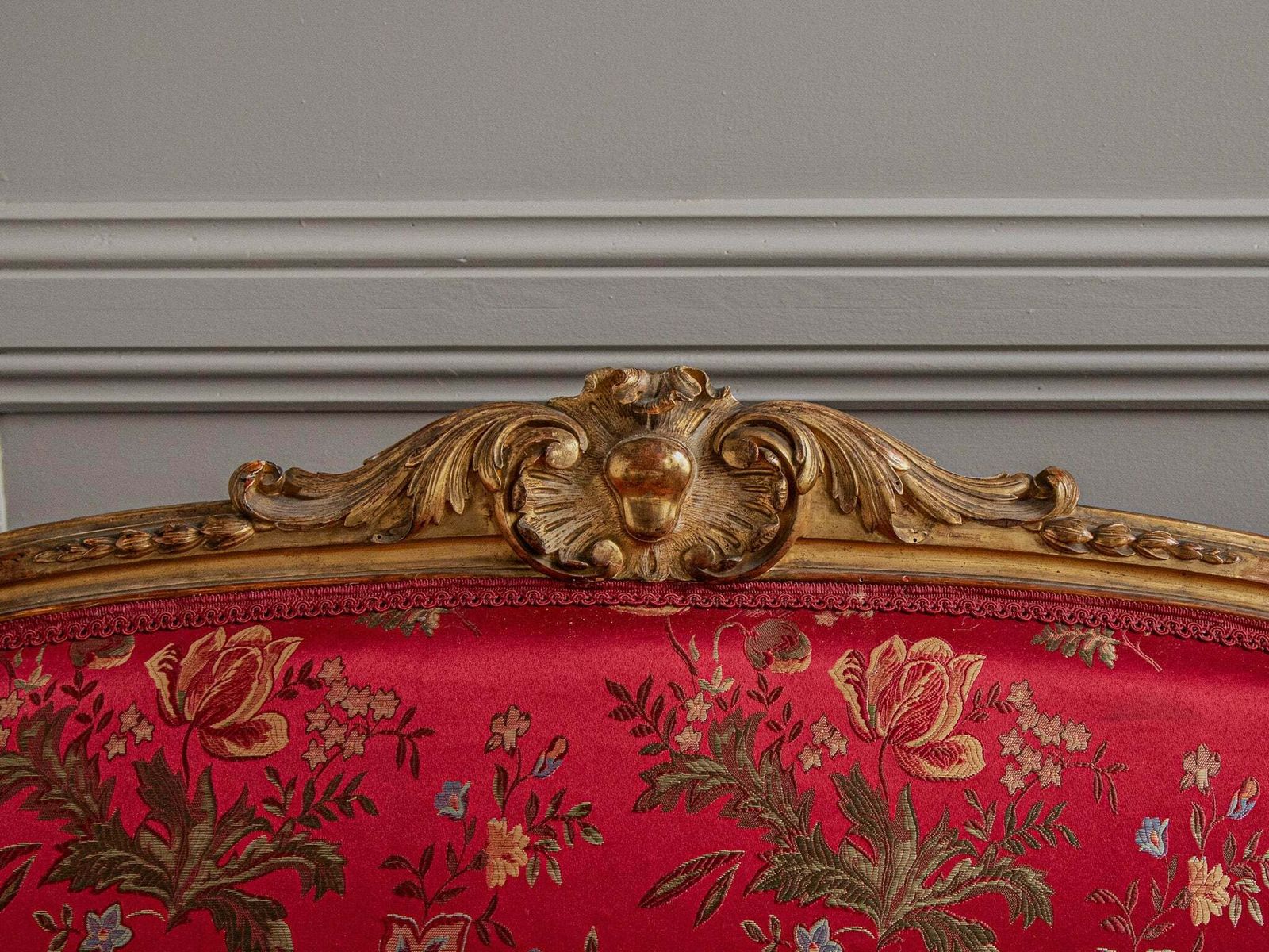 Talian Large Giltwood Lxv Style Confidente Sofa, Circa Late 1800's photo vintage