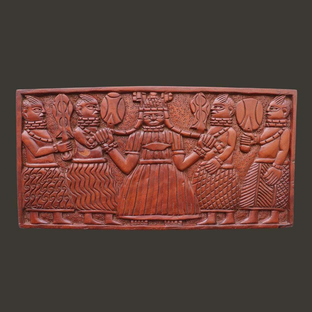 Large Solid Carved Teak Wood African Panel Depicting African Queen And Subdits, African Tribal Wall Art, Mid Century African Panel photo 180.0