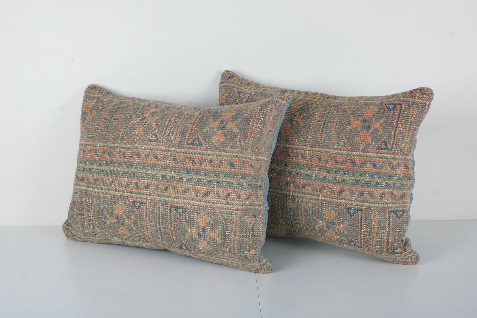 Tribal Wool Handmade Pair Lumbar Pillow Covers, Set Of Two Carpet Oblong Cover, Matching Tan And Brown Ethnic Cover photo furniture
