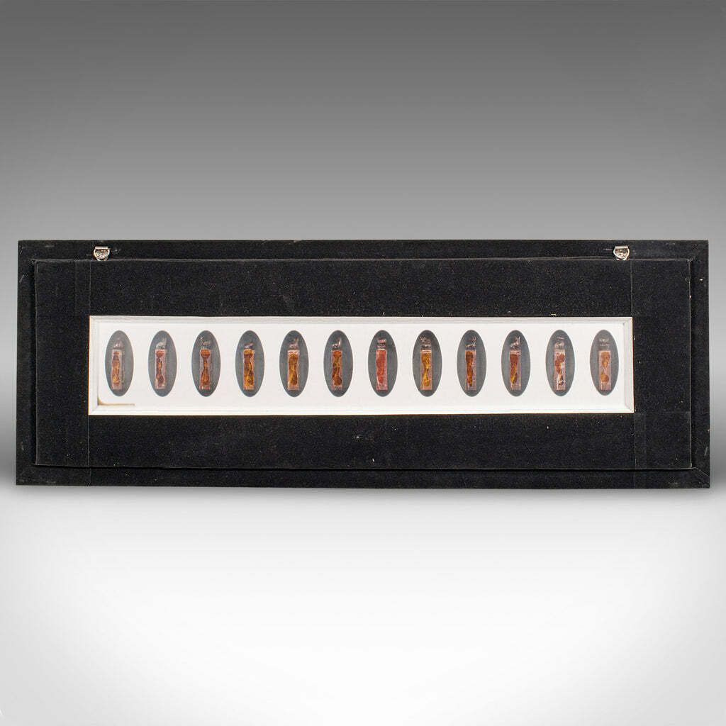 895.0 Antique Zodiac Seal Display, Chinese, Soapstone Shengxiao, Oak Frame, Victorian photo