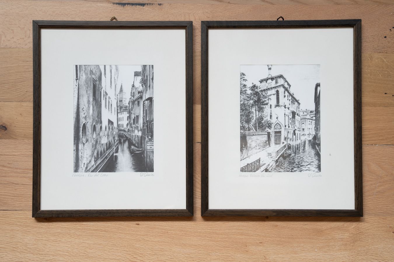 Pair Of Antique Venice Silkscreens With Gilded Frame, Rio Del Lovo, Signed D'amico,  1970 1980