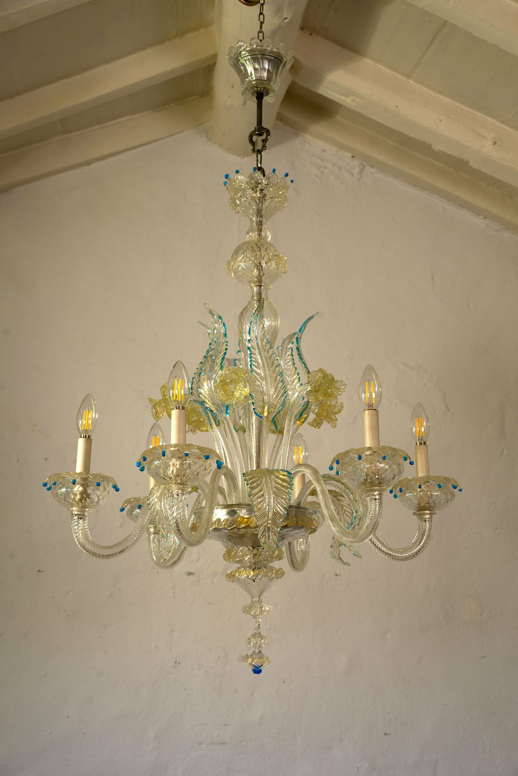 Murano Chandelier In Blown Glass, 6 Lights, Italy 40s, 50s photo furniture