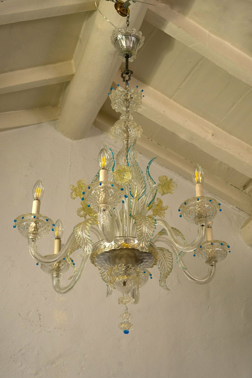 Murano Chandelier In Blown Glass, 6 Lights, Italy 40s, 50s photo buy