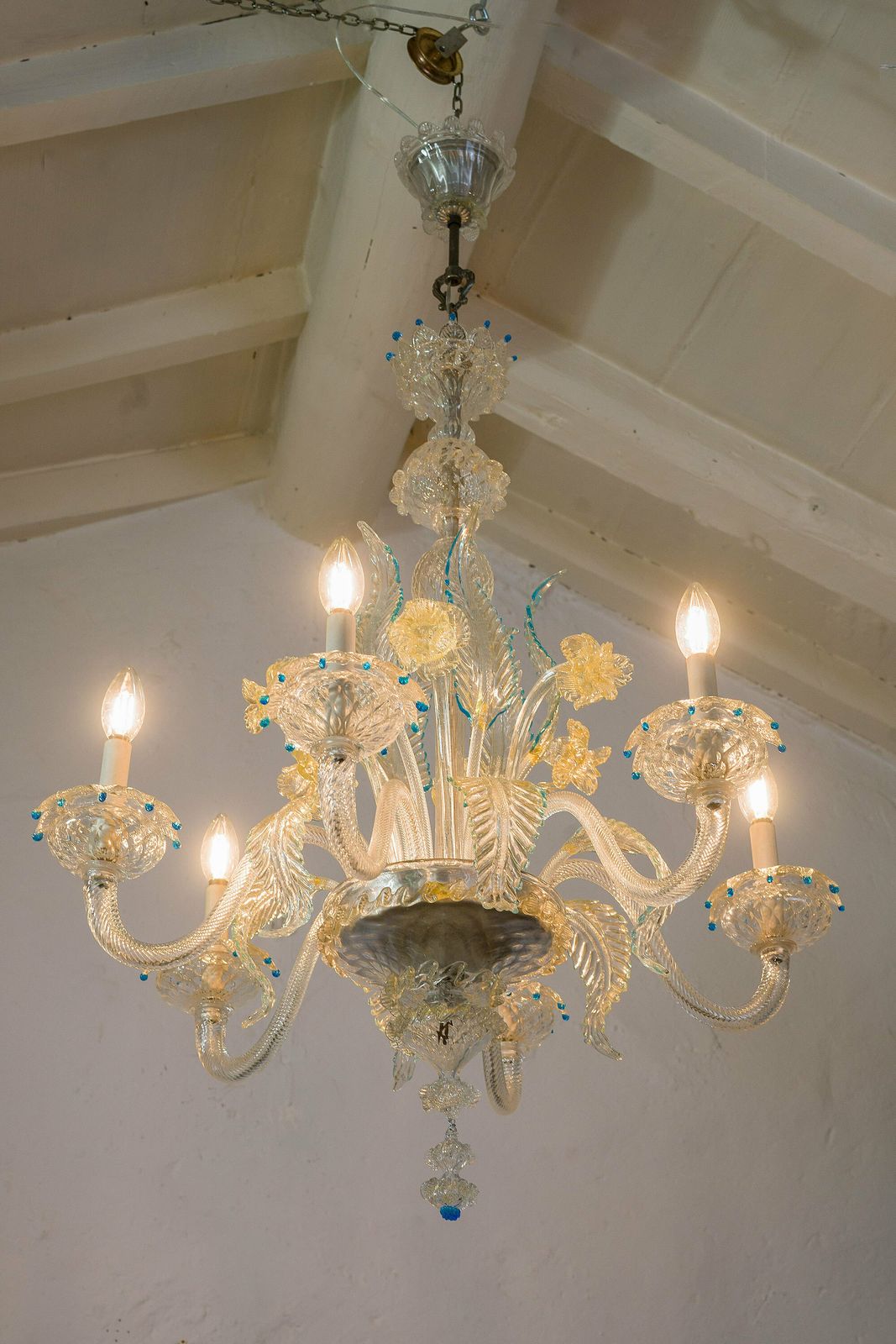 photo furniture Murano Chandelier In Blown Glass, 6 Lights, Italy 40s, 50s