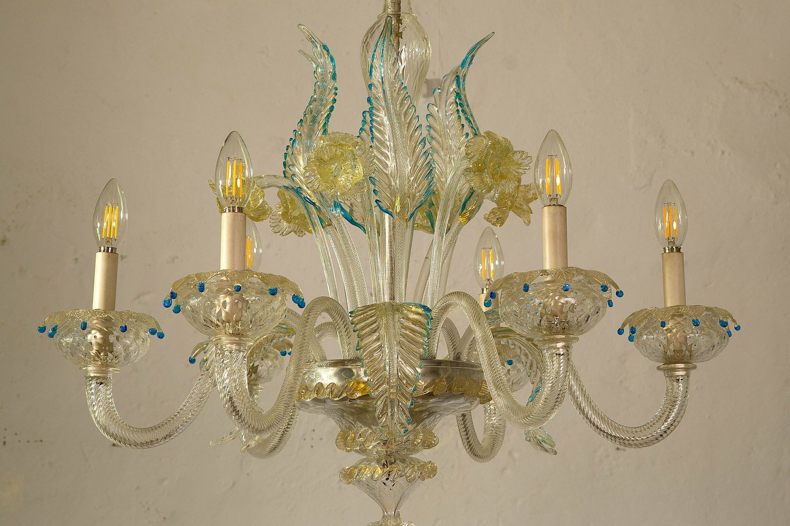 photo buy Murano Chandelier In Blown Glass, 6 Lights, Italy 40s, 50s
